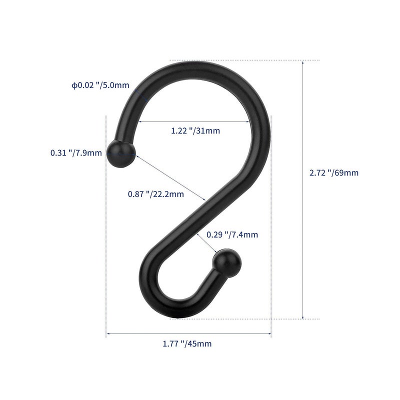 UNCONSIL Metal Shower Curtain Hooksï¼ŒSet of 12 Ringsï¼ŒRust Resistant S Shaped Hooks Hangers for Kitchen Utensils, Clothing, Towels, etc. (Black) - Image 5